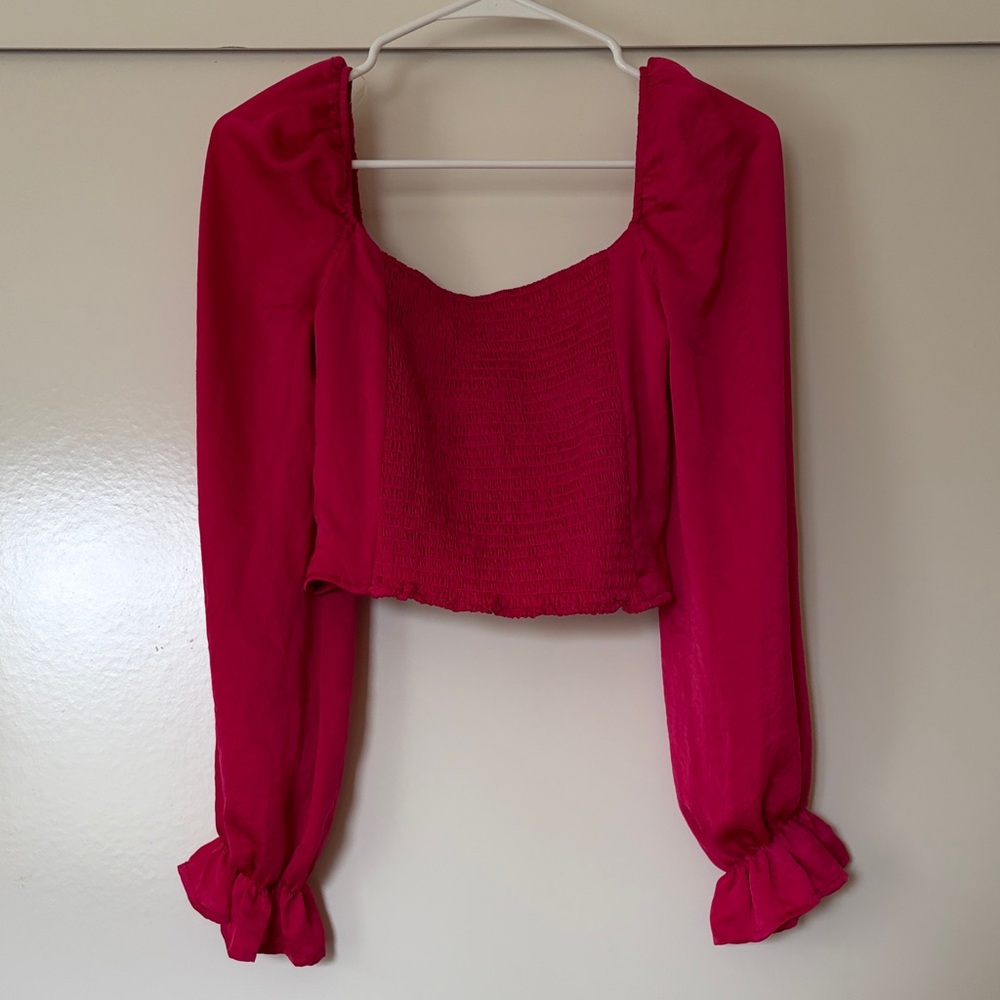Papaya Fuchsia Smocked Long-Sleeve Crop Top